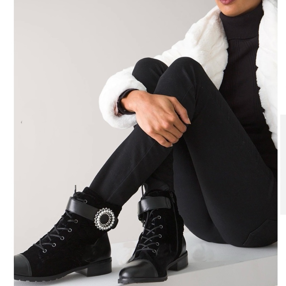 Quilted velvet combat boots